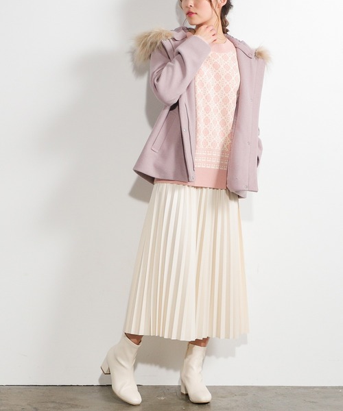 Honeys（ハニーズ）の「ファー付フードコート（その他アウター・レディース・ホワイト/ネイビー/杢グレー/ベージュ系その他/ピンク系その他・LL/M/L）」の14枚目の写真