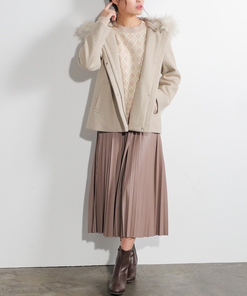 Honeys（ハニーズ）の「ファー付フードコート（その他アウター・レディース・ホワイト/ネイビー/杢グレー/ベージュ系その他/ピンク系その他・LL/M/L）」の15枚目の写真