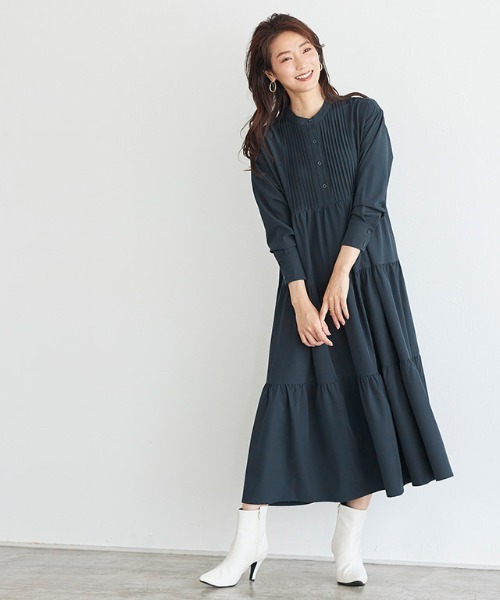 Pierrot(ピエロ)の「【CM着用アイテム】ピンタックティアードワンピース(ワンピース・レディース・ブルーグリーン/グレイッシュベージュ・M/L)」の21枚目の写真