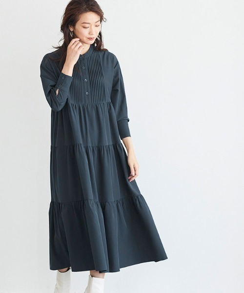 Pierrot(ピエロ)の「【CM着用アイテム】ピンタックティアードワンピース(ワンピース・レディース・ブルーグリーン/グレイッシュベージュ・M/L)」の18枚目の写真