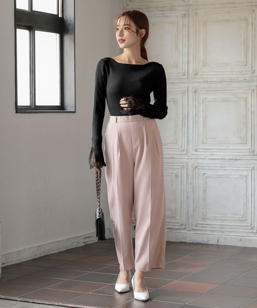 KOBE LETTUCE（コウベレタス）の「センタープレス入りゆるシルエットストレートパンツ（スラックス・レディース・モカ/ピンク系その他/インディゴブルー・M）」の11枚目の写真