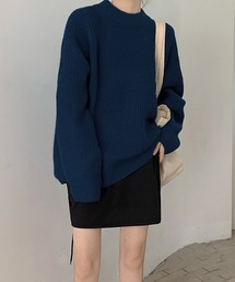 クルーネックリブオーバーニット