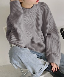 クルーネックリブオーバーニット