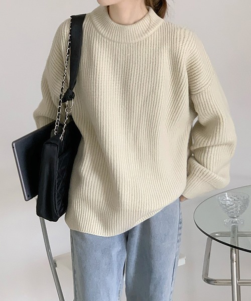 Girly Doll(ガーリードール)の「クルーネックリブオーバーニット(ニット/セーター・レディース・ベージュ/ブルー/オレンジ/ネイビー/モカ/ブラック/グレー・FREE)」の8枚目の写真