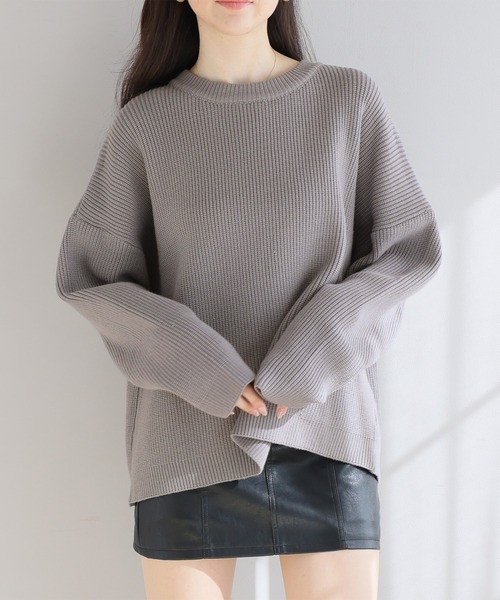 Girly Doll(ガーリードール)の「クルーネックリブオーバーニット(ニット/セーター・レディース・ベージュ/ブルー/オレンジ/ネイビー/モカ/ブラック/グレー・FREE)」の16枚目の写真