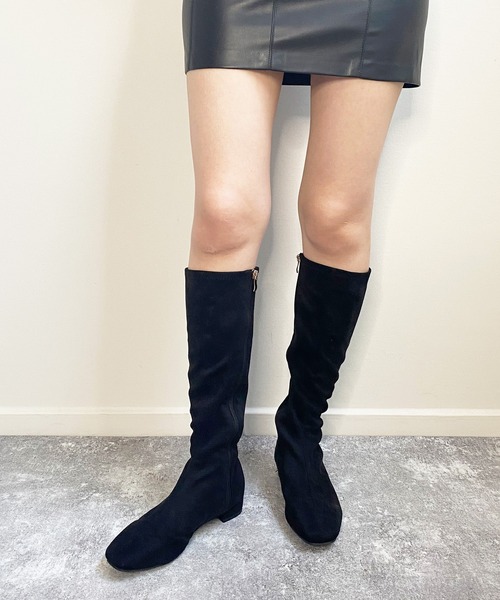 shopnikoniko(ショップニコニコ)の「スクエアトゥ ロングブーツ(ブーツ・レディース・ブラック/ブラウン/ブラック系その他・LL/S/M/L)」の2枚目の写真