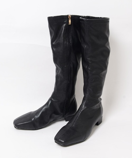 shopnikoniko(ショップニコニコ)の「スクエアトゥ ロングブーツ(ブーツ・レディース・ブラック/ブラウン/ブラック系その他・LL/S/M/L)」の4枚目の写真