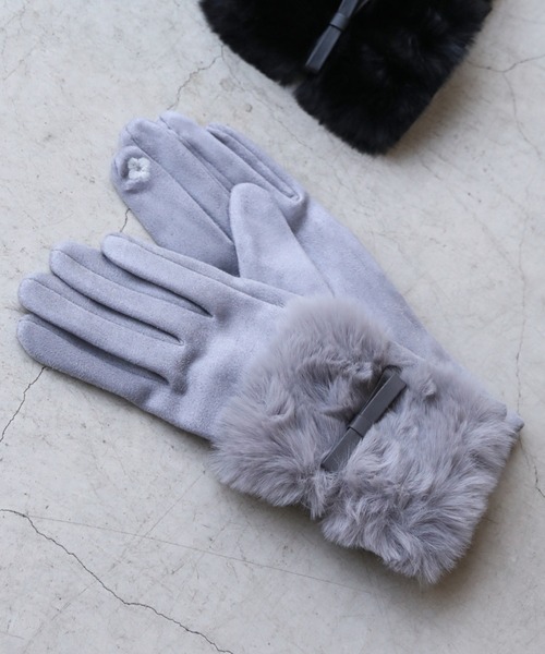 frames RAY CASSIN（フレームスレイカズン）の「【WEB限定】エコファー付きフェイクスェードグローブ（手袋・レディース・ライトグレー/ブラック/ベージュ・FREE）」の10枚目の写真