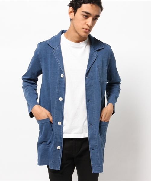 Denime(ドゥニーム)の「カットデニムショップコート(ステンカラーコート・メンズ・ブルー/ネイビー・LARGE/MEDIUM)」の5枚目の写真