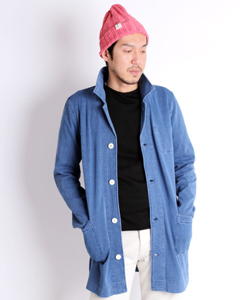 Denime(ドゥニーム)の「カットデニムショップコート(ステンカラーコート・メンズ・ブルー/ネイビー・LARGE/MEDIUM)」の12枚目の写真