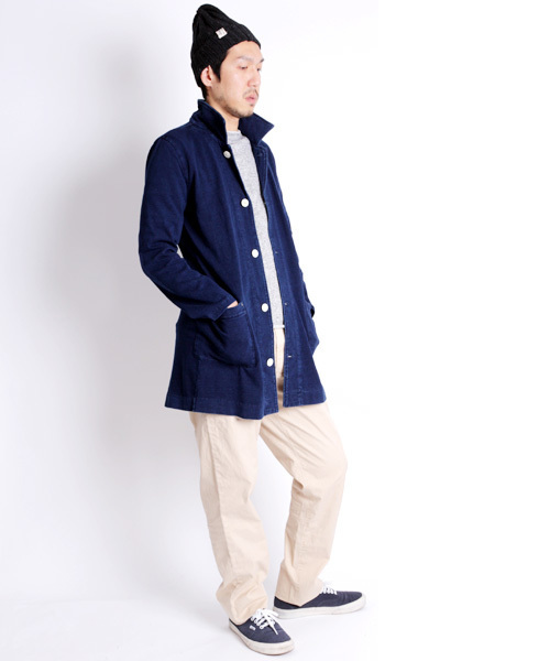 Denime(ドゥニーム)の「カットデニムショップコート(ステンカラーコート・メンズ・ブルー/ネイビー・LARGE/MEDIUM)」の16枚目の写真