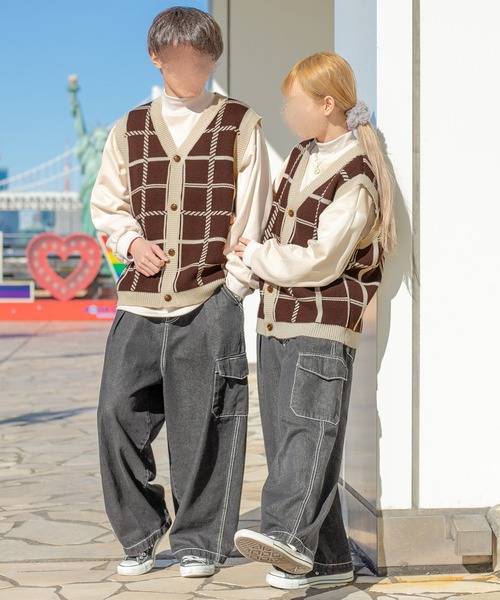 PairPair（ペアペア）の「チェックジャガードニットベスト(ユニセックス)（ベスト・レディース・ブラック/ベージュ/ブラウン・MEDIUM/LARGE）」の8枚目の写真