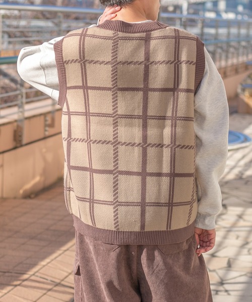 PairPair（ペアペア）の「チェックジャガードニットベスト(ユニセックス)（ベスト・レディース・ブラック/ベージュ/ブラウン・MEDIUM/LARGE）」の15枚目の写真