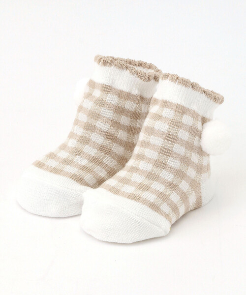 COMME CA ISM(コムサイズム)の「ギンガムチェック カップ入りソックス(9-12cm)(ソックス/靴下・キッズ・ベージュ/ネイビー・9-12cm)」の2枚目の写真