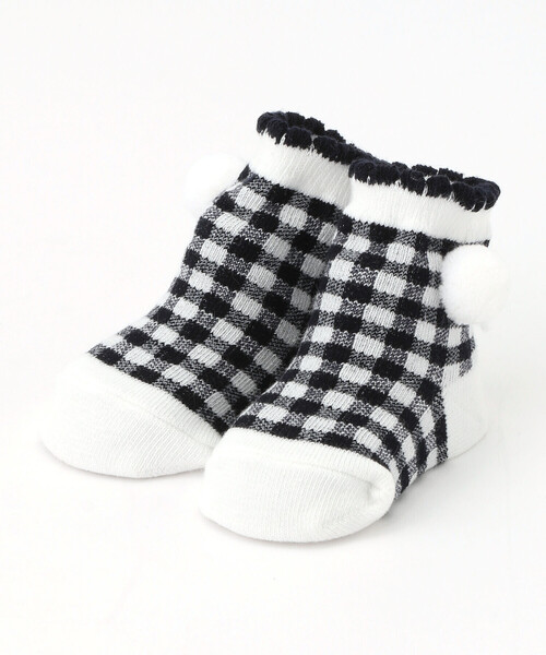 COMME CA ISM(コムサイズム)の「ギンガムチェック カップ入りソックス(9-12cm)(ソックス/靴下・キッズ・ベージュ/ネイビー・9-12cm)」の1枚目の写真