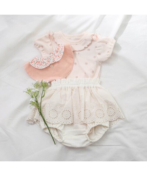 apres les cours（アプレレクール）の「花柄パフスリーブボディースーツ（肌着・キッズ・アイボリー/ピンク・70/80）」の6枚目の写真