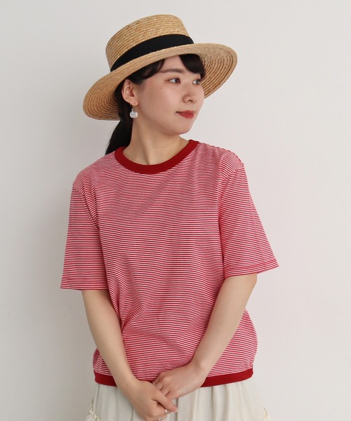 chambre de charme（シャンブルドゥシャーム）の「△cdc 40/2ミジンボーダー 半袖プルオーバー（Tシャツ/カットソー・レディース・ブルー/ブラック/レッド/グリーン・FREE）」の4枚目の写真