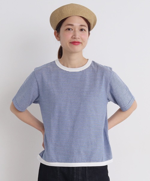 chambre de charme（シャンブルドゥシャーム）の「△cdc 40/2ミジンボーダー 半袖プルオーバー（Tシャツ/カットソー・レディース・ブルー/ブラック/レッド/グリーン・FREE）」の3枚目の写真