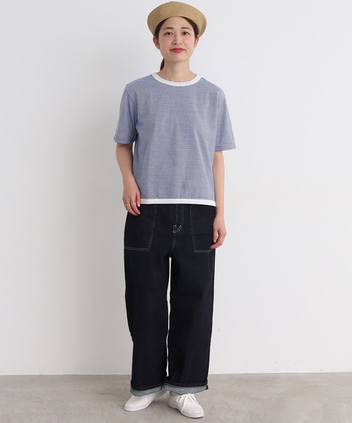 chambre de charme（シャンブルドゥシャーム）の「△cdc 40/2ミジンボーダー 半袖プルオーバー（Tシャツ/カットソー・レディース・ブルー/ブラック/レッド/グリーン・FREE）」の21枚目の写真