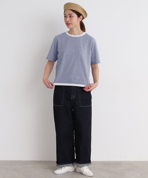 chambre de charme（シャンブルドゥシャーム）の「△cdc 40/2ミジンボーダー 半袖プルオーバー（Tシャツ/カットソー・レディース・ブルー/ブラック/レッド/グリーン・FREE）」の22枚目の写真