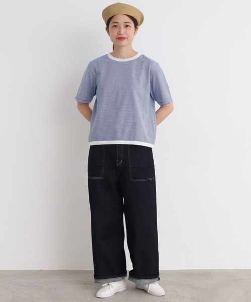 chambre de charme（シャンブルドゥシャーム）の「△cdc 40/2ミジンボーダー 半袖プルオーバー（Tシャツ/カットソー・レディース・ブルー/ブラック/レッド/グリーン・FREE）」の19枚目の写真