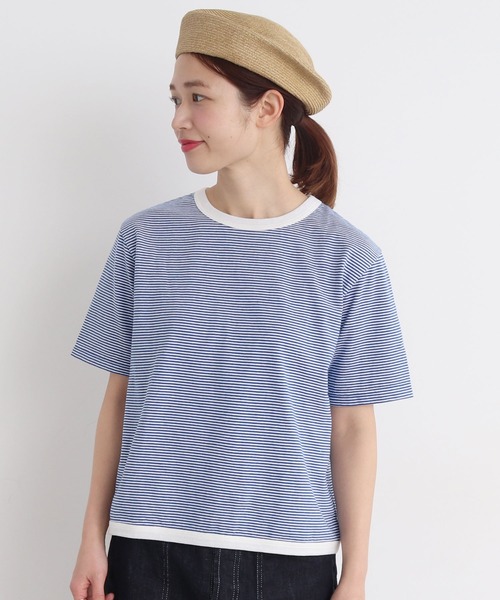 chambre de charme（シャンブルドゥシャーム）の「△cdc 40/2ミジンボーダー 半袖プルオーバー（Tシャツ/カットソー・レディース・ブルー/ブラック/レッド/グリーン・FREE）」の18枚目の写真