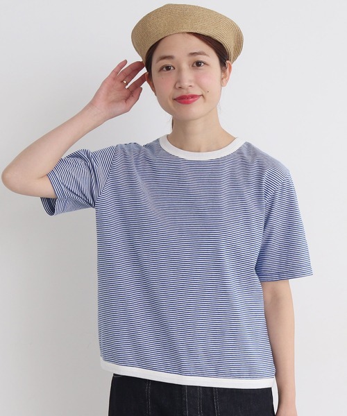 chambre de charme（シャンブルドゥシャーム）の「△cdc 40/2ミジンボーダー 半袖プルオーバー（Tシャツ/カットソー・レディース・ブルー/ブラック/レッド/グリーン・FREE）」の5枚目の写真