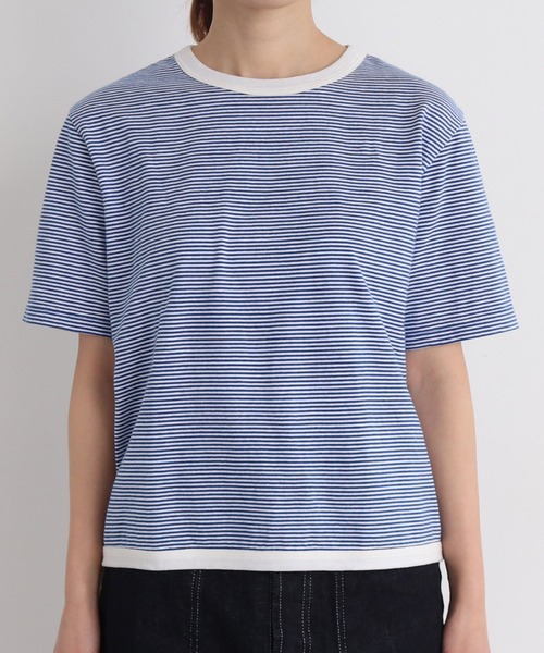 chambre de charme（シャンブルドゥシャーム）の「△cdc 40/2ミジンボーダー 半袖プルオーバー（Tシャツ/カットソー・レディース・ブルー/ブラック/レッド/グリーン・FREE）」の11枚目の写真