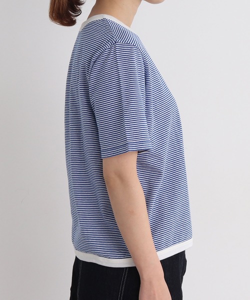 chambre de charme（シャンブルドゥシャーム）の「△cdc 40/2ミジンボーダー 半袖プルオーバー（Tシャツ/カットソー・レディース・ブルー/ブラック/レッド/グリーン・FREE）」の15枚目の写真