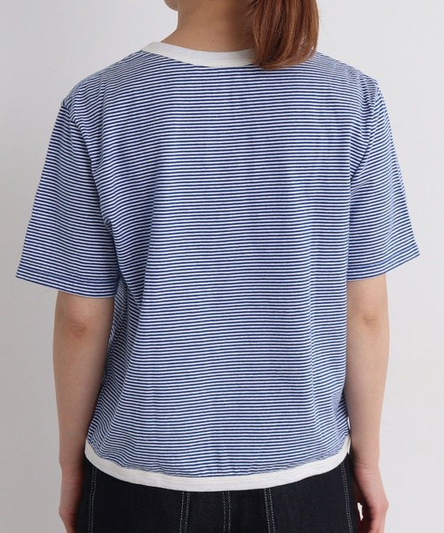 chambre de charme（シャンブルドゥシャーム）の「△cdc 40/2ミジンボーダー 半袖プルオーバー（Tシャツ/カットソー・レディース・ブルー/ブラック/レッド/グリーン・FREE）」の17枚目の写真