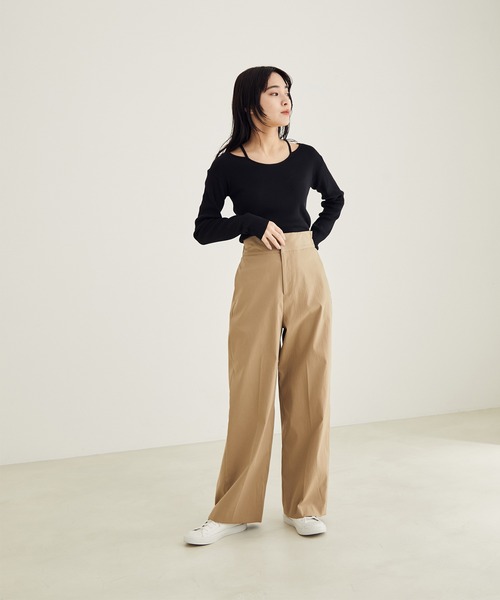 SALON adam et rope'（サロン アダム エ ロペ）の「【アンサンブル対応】リブデザインネックプルオーバー（ニット/セーター・レディース・ホワイト/ブラック/キャメル・FREE）」の6枚目の写真