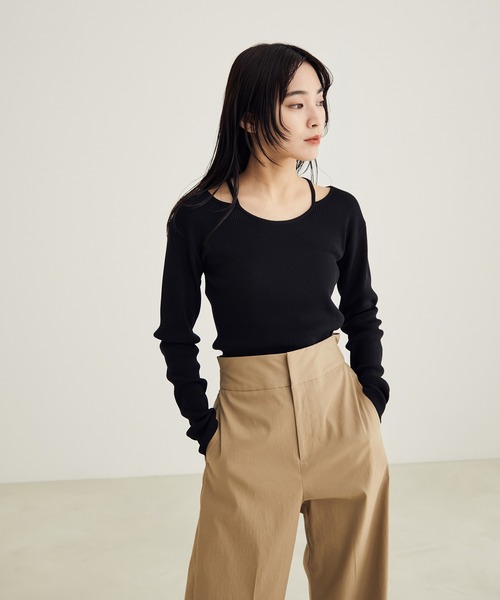 SALON adam et rope'（サロン アダム エ ロペ）の「【アンサンブル対応】リブデザインネックプルオーバー（ニット/セーター・レディース・ホワイト/ブラック/キャメル・FREE）」の16枚目の写真