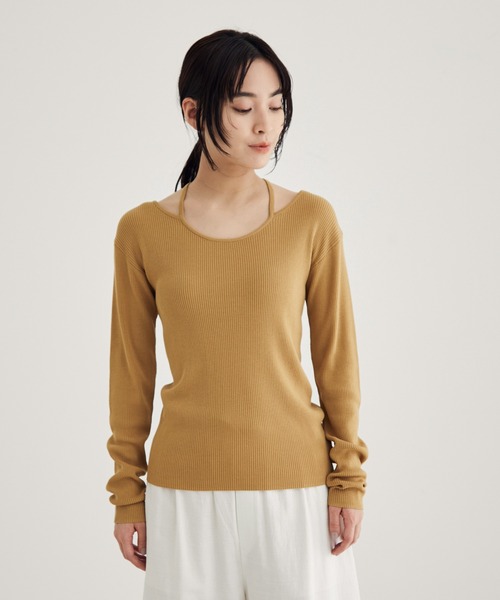 SALON adam et rope'（サロン アダム エ ロペ）の「【アンサンブル対応】リブデザインネックプルオーバー（ニット/セーター・レディース・ホワイト/ブラック/キャメル・FREE）」の15枚目の写真