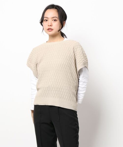 ehka sopo（エヘカソポ）の「前後2WAYニットベスト（ベスト・レディース・ベージュ/オフホワイト/グリーン・ﾌﾘ-）」の6枚目の写真