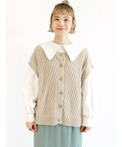 ehka sopo（エヘカソポ）の「前後2WAYニットベスト（ベスト・レディース・ベージュ/オフホワイト/グリーン・ﾌﾘ-）」の3枚目の写真