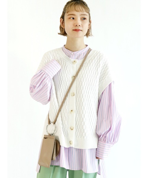 ehka sopo（エヘカソポ）の「前後2WAYニットベスト（ベスト・レディース・ベージュ/オフホワイト/グリーン・ﾌﾘ-）」の2枚目の写真