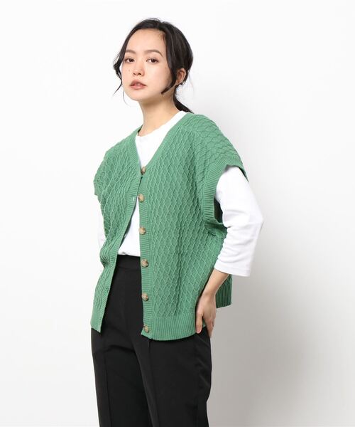 ehka sopo（エヘカソポ）の「前後2WAYニットベスト（ベスト・レディース・ベージュ/オフホワイト/グリーン・ﾌﾘ-）」の7枚目の写真