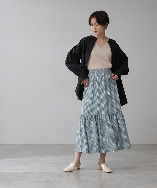 N.（N. Natural Beauty Basic）（エヌエヌナチュラルビューティーベーシック）の「◆キカプリントティアードスカート（スカート・レディース・ブラウン系その他/グリーン系その他・MEDIUM）」の7枚目の写真