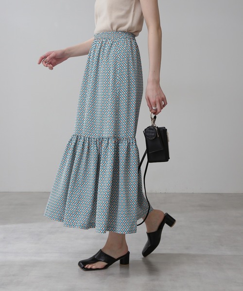 N.（N. Natural Beauty Basic）（エヌエヌナチュラルビューティーベーシック）の「◆キカプリントティアードスカート（スカート・レディース・ブラウン系その他/グリーン系その他・MEDIUM）」の9枚目の写真