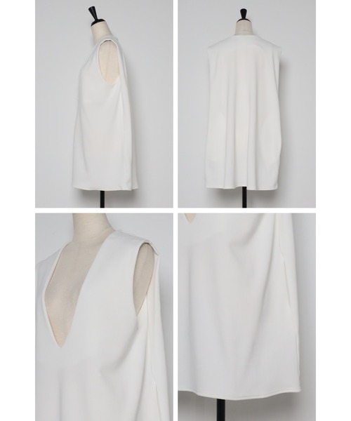 Bonjour Sagan(ボンジュールサガン)の「ディープVネックノースリーブカットソー(ベスト・レディース・ホワイト/ブラック/ベージュ・FREE)」の12枚目の写真