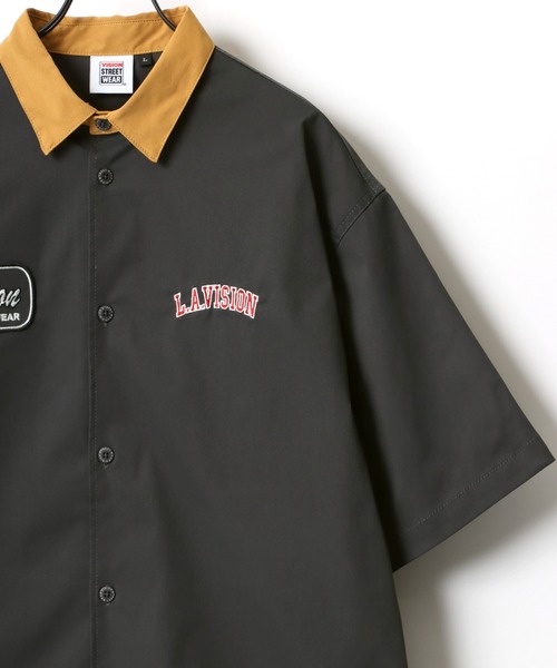 VISION STREET WEAR（ヴィジョンストリートウェア）の「VISION STREET WEAR/ヴィジョンストリートウエア オーバーサイズ ロゴ ワッペン 刺繍 クレリック ワークシャツ（シャツ/ブラウス・メンズ・チャコールグレー/グリーン/アイボリー・LL/M/L）」の6枚目の写真