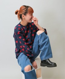 ハートパターンロンTシャツ