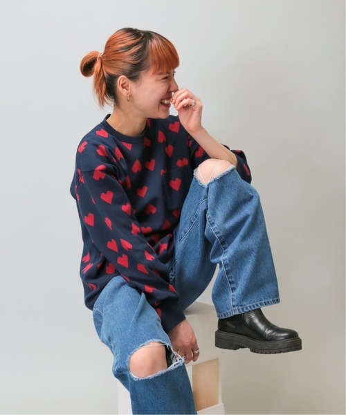 Oriens JOURNAL STANDARD(オリエンス ジャーナルスタンダード)の「ハートパターンロンTシャツ(ニット/セーター・メンズ・ブラック/ネイビー/グリーン・MEDIUM/LARGE)」の1枚目の写真