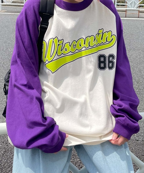 WEGO(ウィゴー)の「WEGO/スタジアムロゴプリントBIGロンT(Tシャツ/カットソー・メンズ・グリーン/パープル/ブラック系その他/オレンジ/ダークグリーン/ブラック・LARGE/MEDIUM)」の5枚目の写真