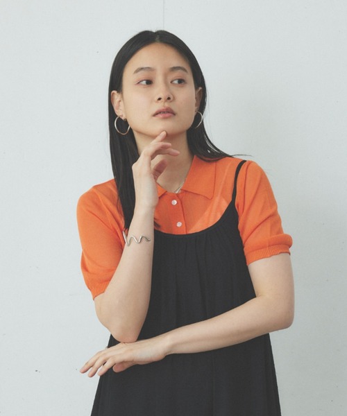 Happy John(ハッピージョン)の「sheer color polo knit/シアーカラーポロニット(ポロシャツ・レディース・ホワイト/ピンク/オレンジ/ブルー・FREE)」の4枚目の写真