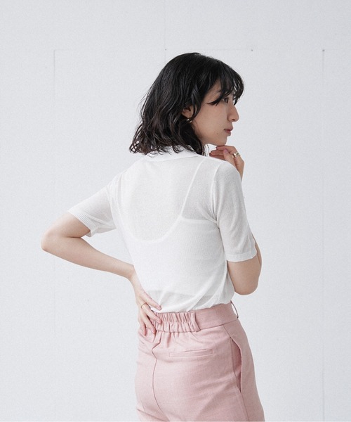 Happy John(ハッピージョン)の「sheer color polo knit/シアーカラーポロニット(ポロシャツ・レディース・ホワイト/ピンク/オレンジ/ブルー・FREE)」の15枚目の写真