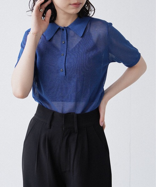 Happy John(ハッピージョン)の「sheer color polo knit/シアーカラーポロニット(ポロシャツ・レディース・ホワイト/ピンク/オレンジ/ブルー・FREE)」の7枚目の写真