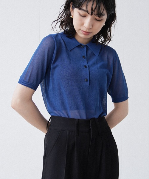 Happy John(ハッピージョン)の「sheer color polo knit/シアーカラーポロニット(ポロシャツ・レディース・ホワイト/ピンク/オレンジ/ブルー・FREE)」の5枚目の写真