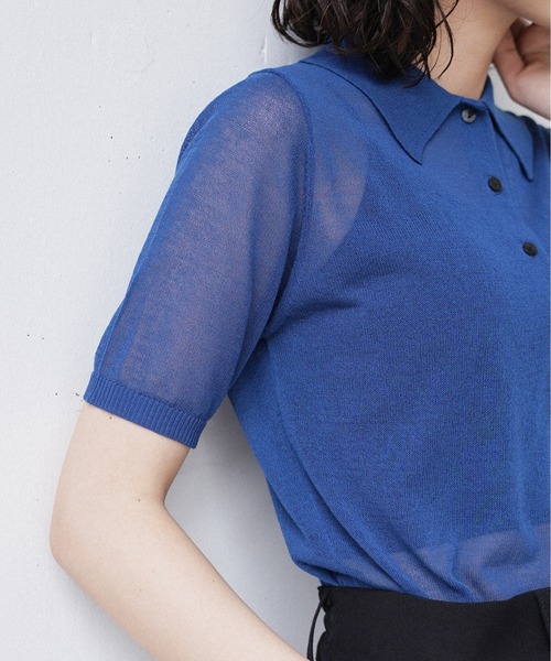 Happy John(ハッピージョン)の「sheer color polo knit/シアーカラーポロニット(ポロシャツ・レディース・ホワイト/ピンク/オレンジ/ブルー・FREE)」の9枚目の写真