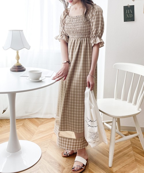 mily bilet（ミウィビレット）の「【mily bilet】愛されモテワンピ。チェック柄チュールレイヤードシャーリングワンピース（ワンピース・レディース・ピンク/ブルー/グリーン・SMALL/MEDIUM/LARGE）」の7枚目の写真